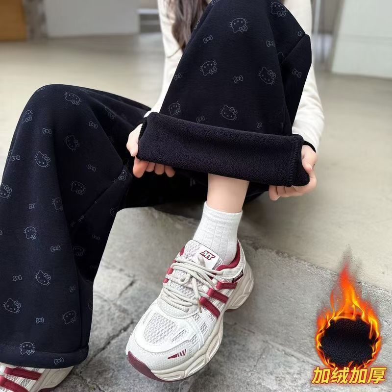 中大童冬季加厚直筒阔腿2025新款洋气时髦长裤女童加绒裤子秋冬装