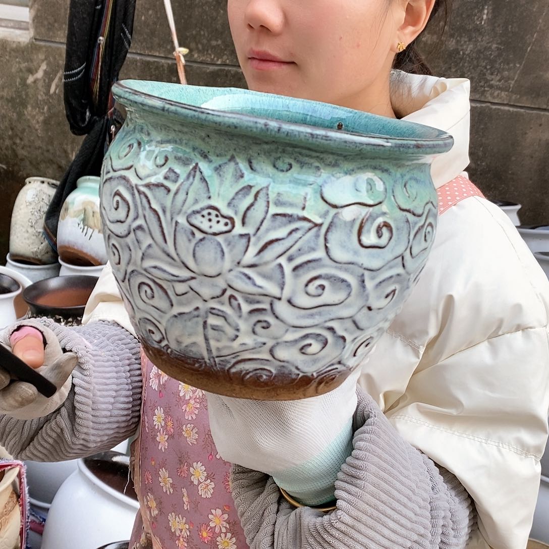 紫砂花盆瑕疵口20高16瑕疵