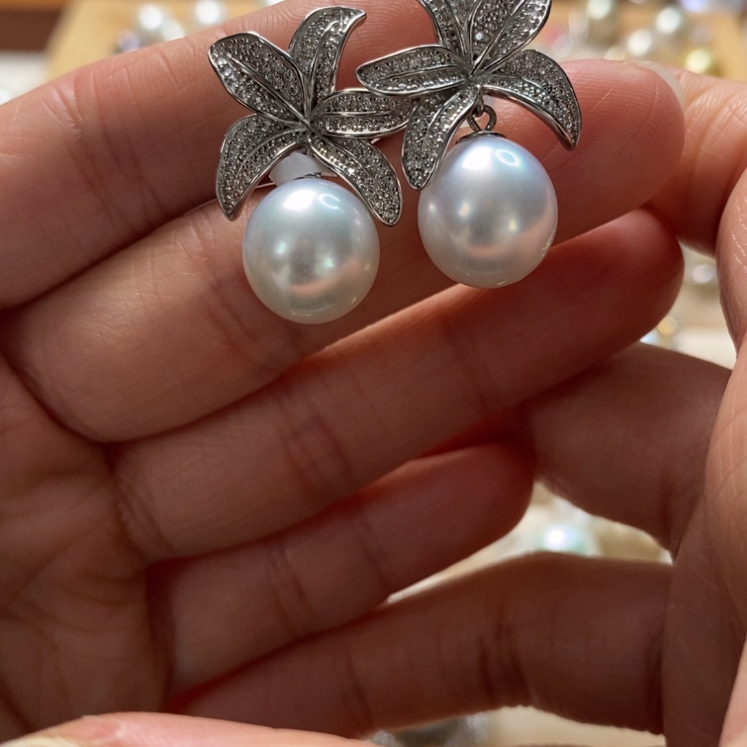 海水珍珠耳饰银S925镶嵌