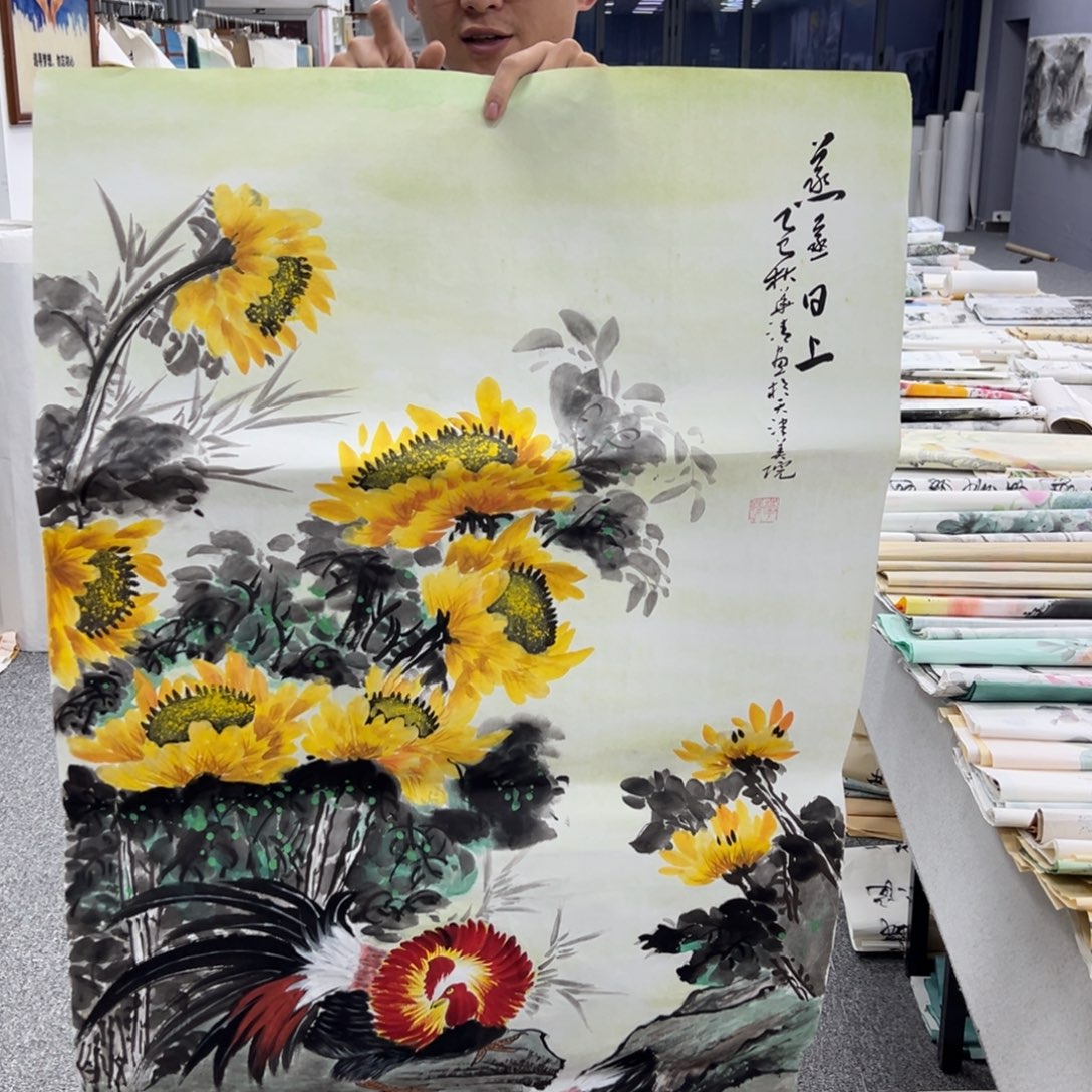 国画卖字画的小男孩