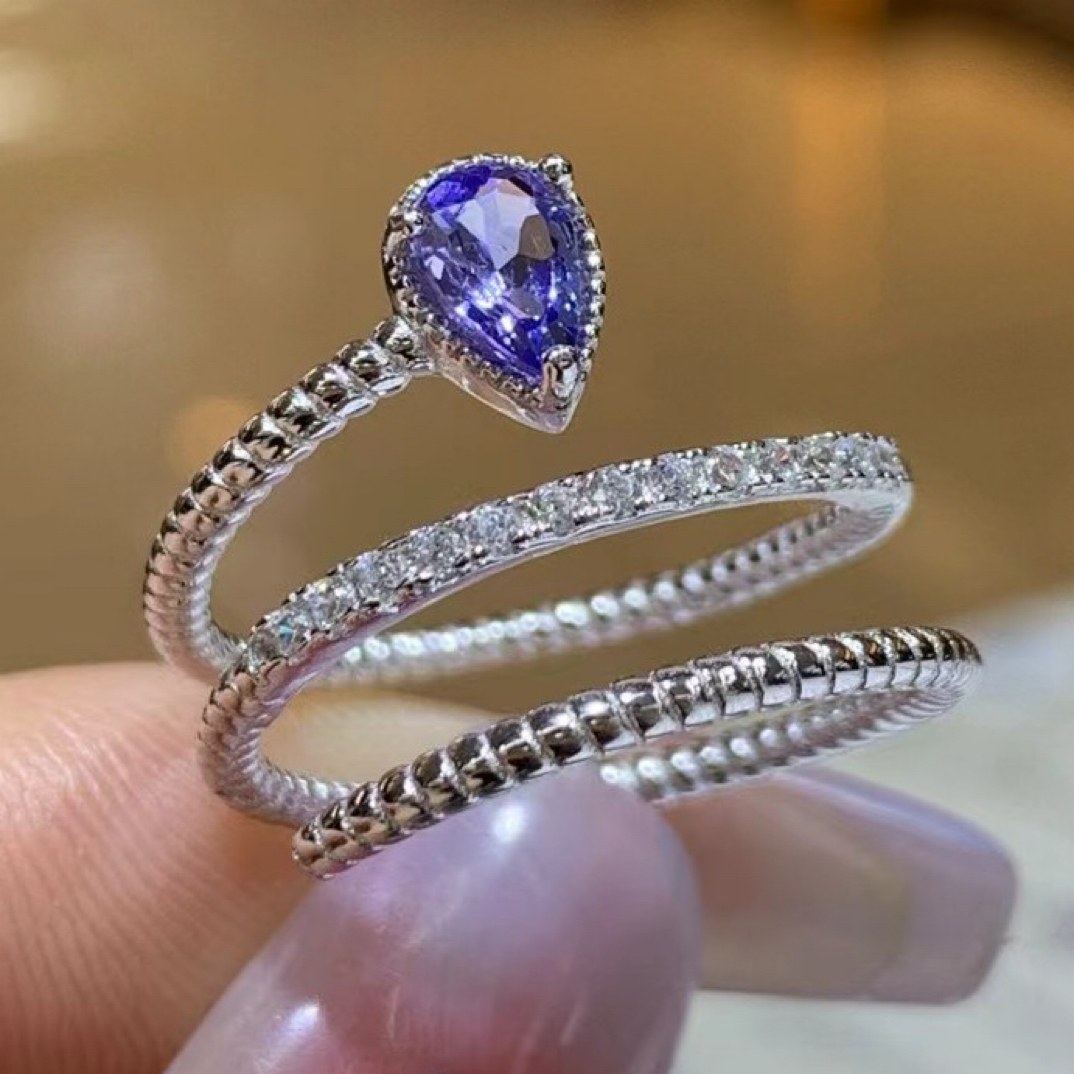 天然坦桑石戒指s925银高级轻奢设计创意优雅气质时尚百搭开口戒Y2