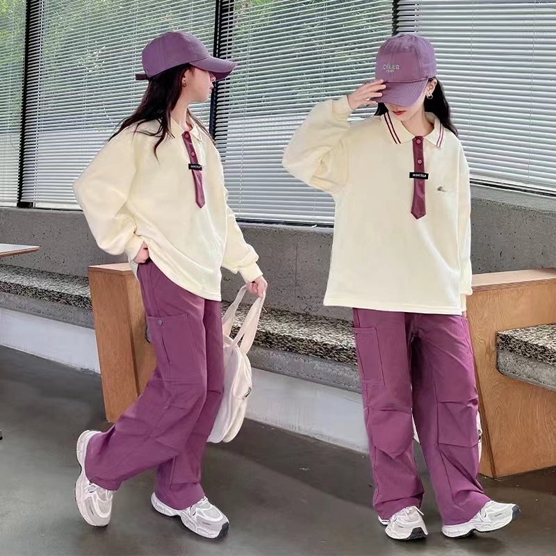 儿童2025春季新款洋气polo领两件套装(按身高拍-尺码偏大)A4521