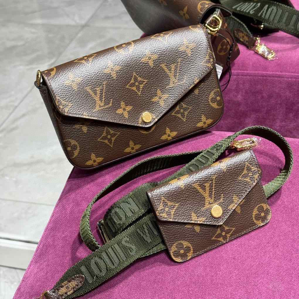 95新 LouisVuitton/路易威登 老花三合一 单肩包 绿色肩带 