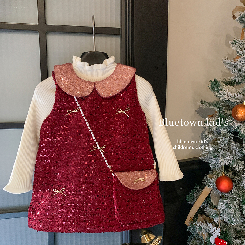 【本妈】秋冬"半糖主义"女童针织毛衣+无袖娃娃领夹棉连衣裙A35253