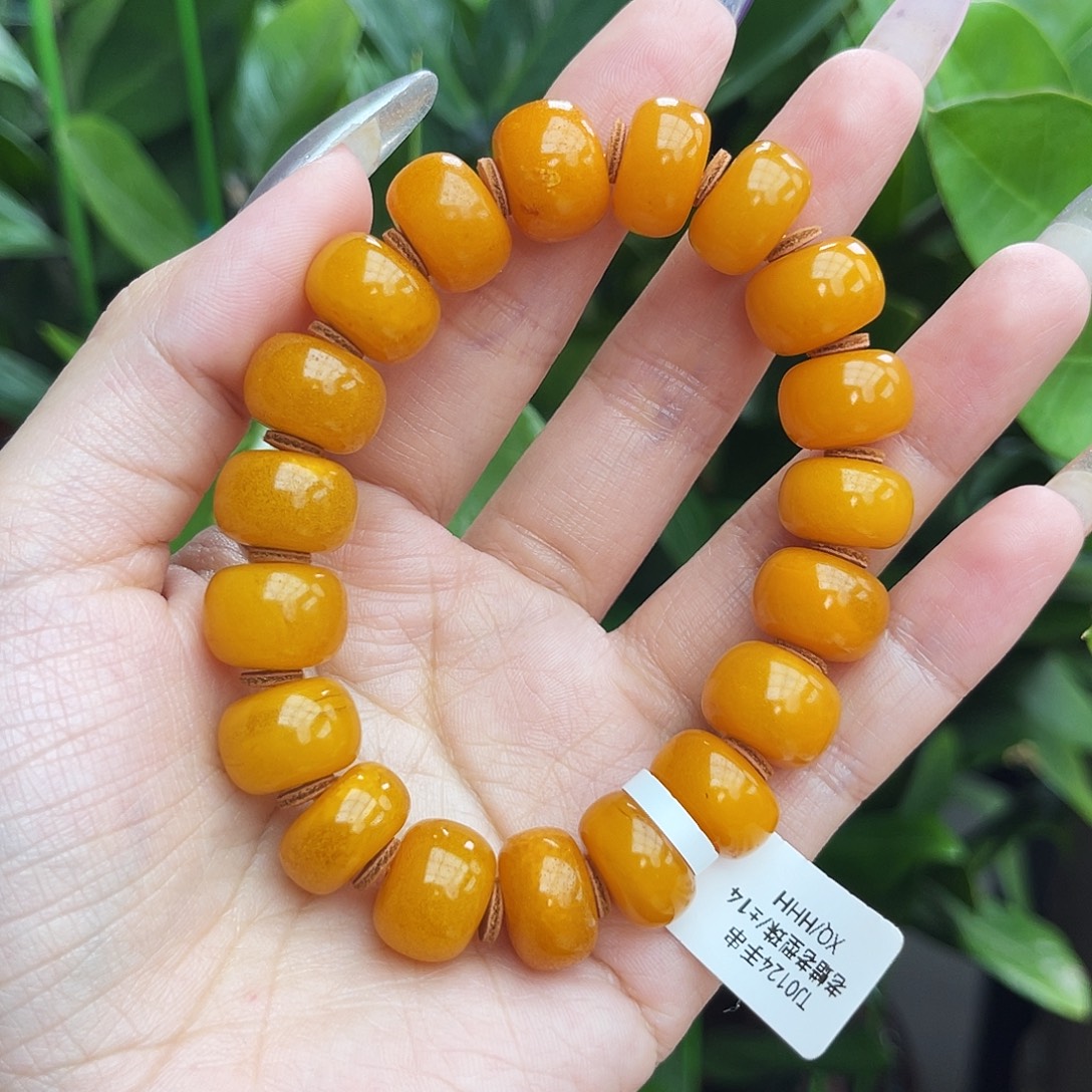 琥珀未镶嵌手链14m老蜡