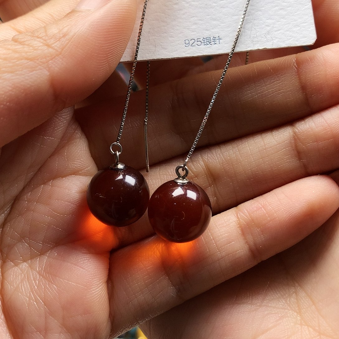 血珀耳饰银S925镶嵌耳坠