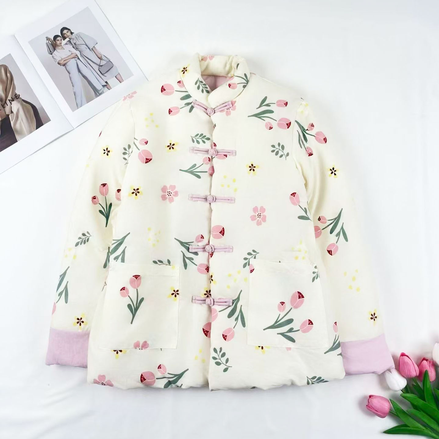 复古纯棉碎花棉袄纯手工棉花棉衣加厚保暖立领盘扣棉服冬季外套