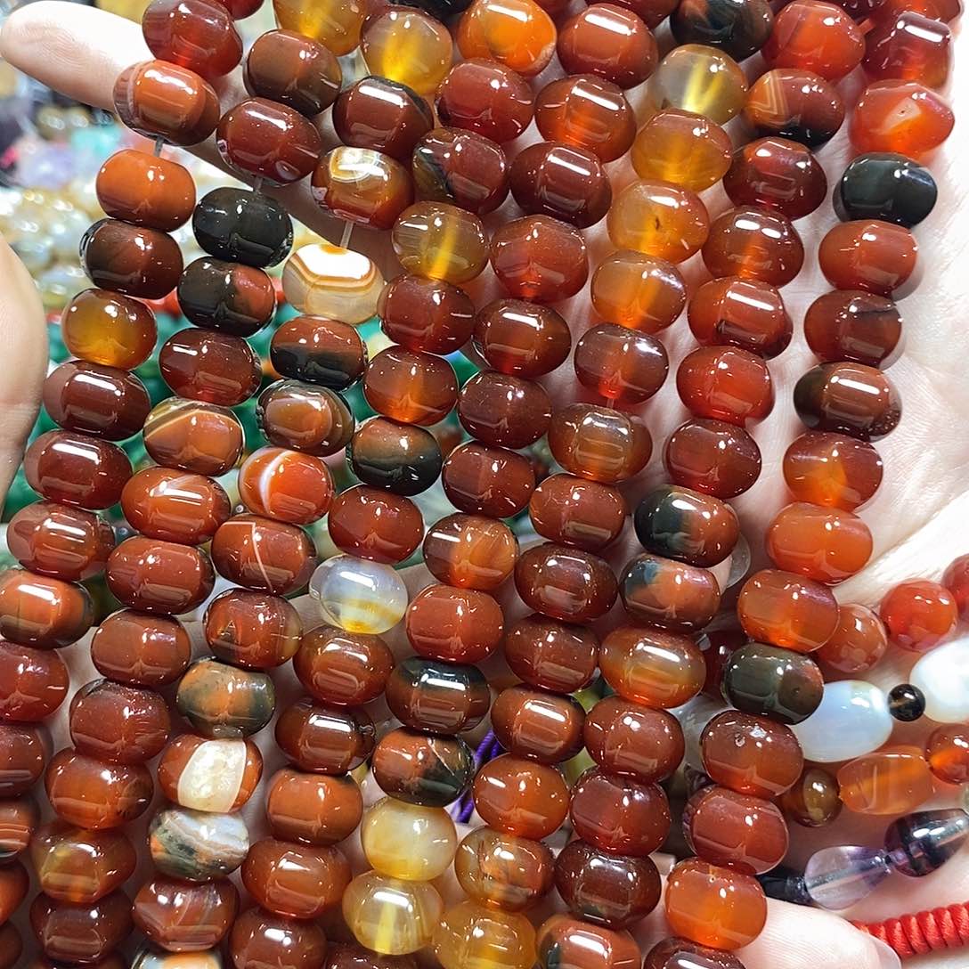 玛瑙/玉髓未镶嵌珠宝半成品红玛瑙灯笼一条卡14mm