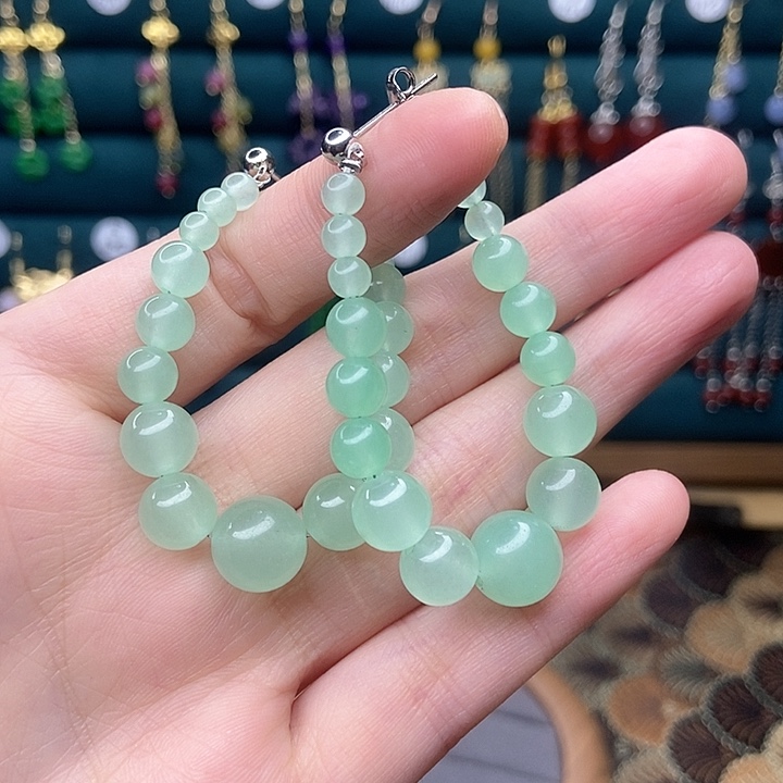 石英质玉耳钉银S925镶嵌