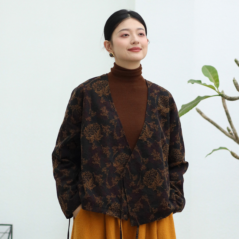 019朵/2024新款新中式天丝羊毛棉提花优雅高贵老钱风复古外套