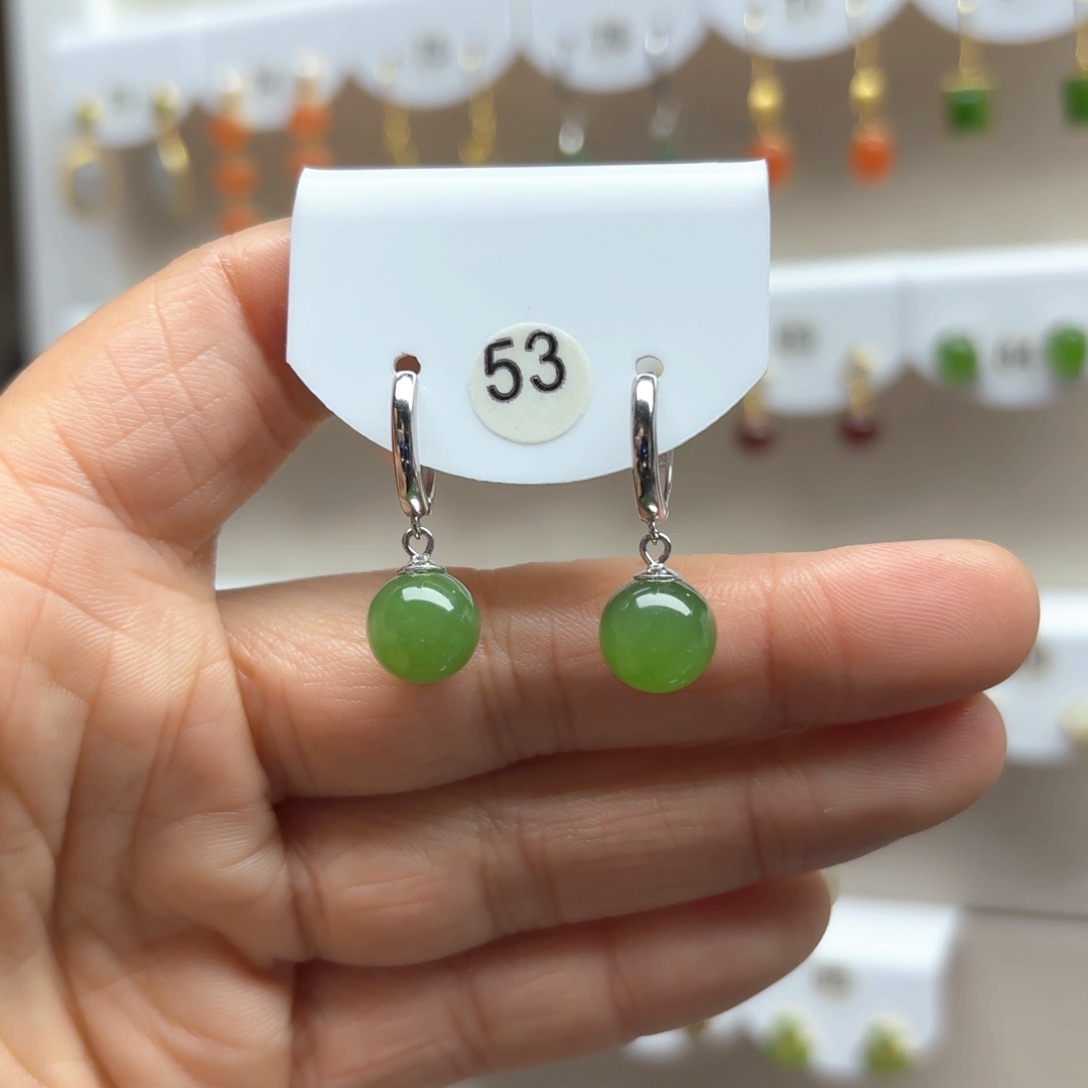 和田玉耳饰银S925镶嵌