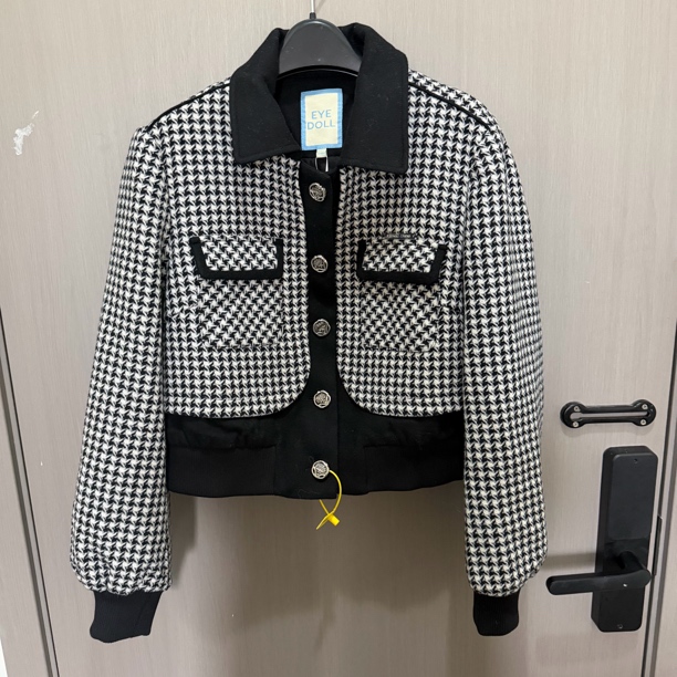 露家 通勤简约经典翻领短款格子外套女秋季夹棉 含羊毛外套