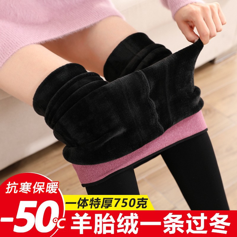 冬季加绒超厚羊羔绒打底裤女外穿保暖特厚一体裤长筒光腿丝袜保暖