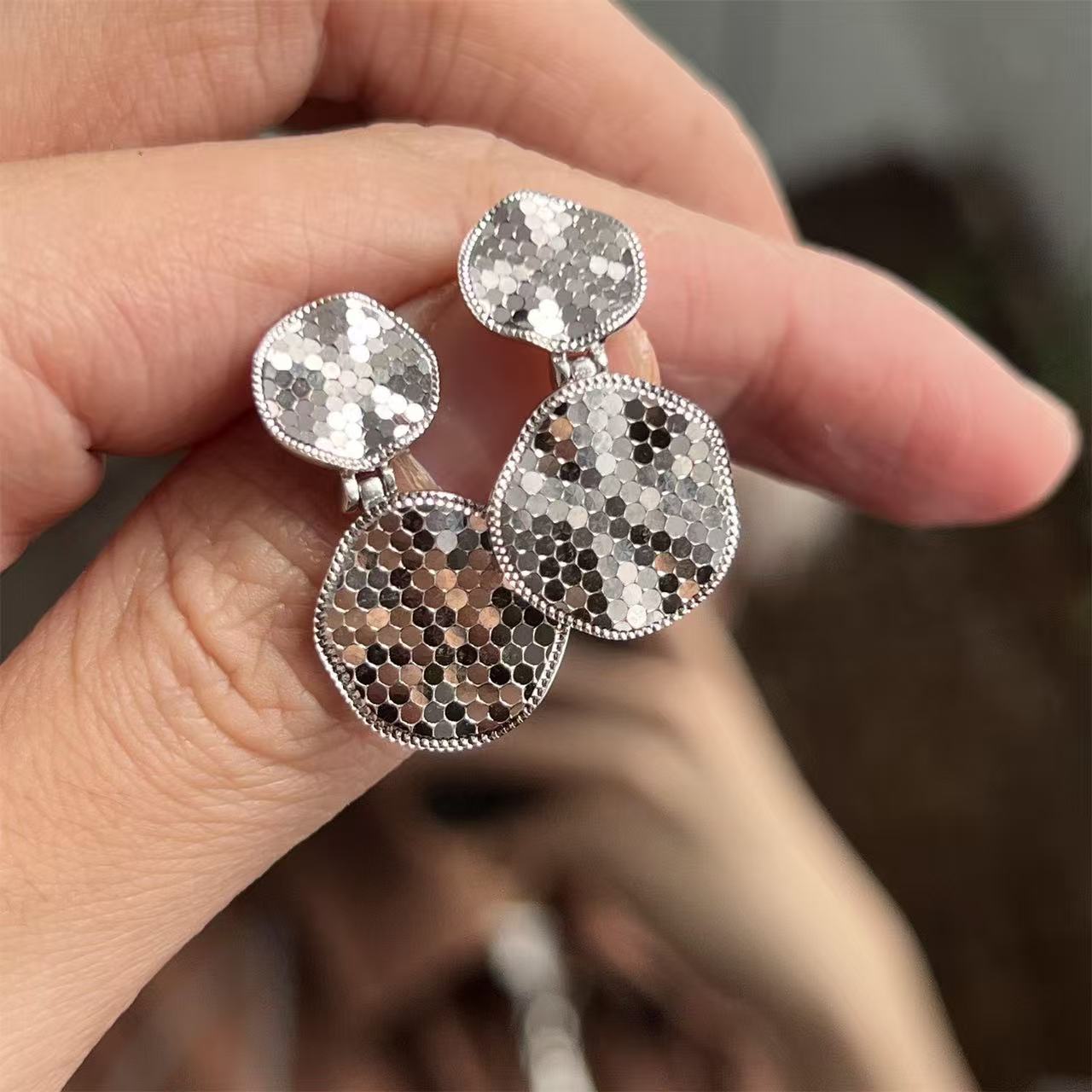 925银耳饰 【艾比银】碎冰冰流光耳钉