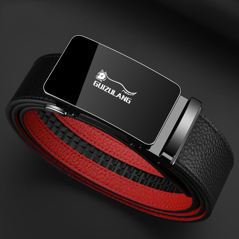 贵族狼男士真牛皮皮带本命年新年红色腰带真皮商务男款30-40岁