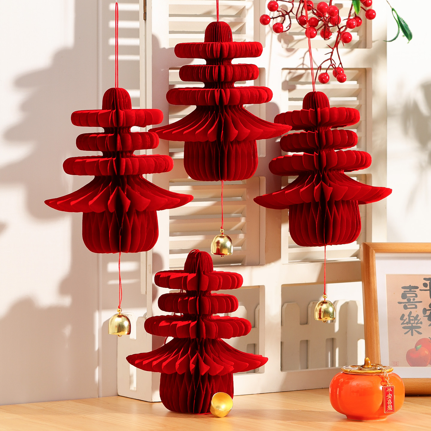 菲寻春字蜂窝灯笼挂件马年新年2026春节装饰过年客厅绿植布置挂饰