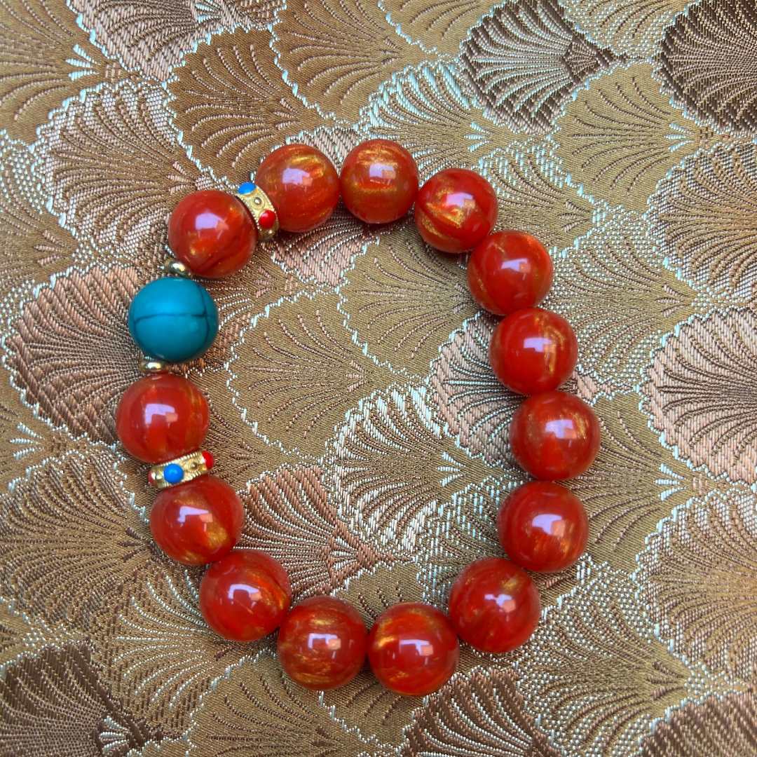 【 炎轩文趣斋】lz红色金丝带松手串