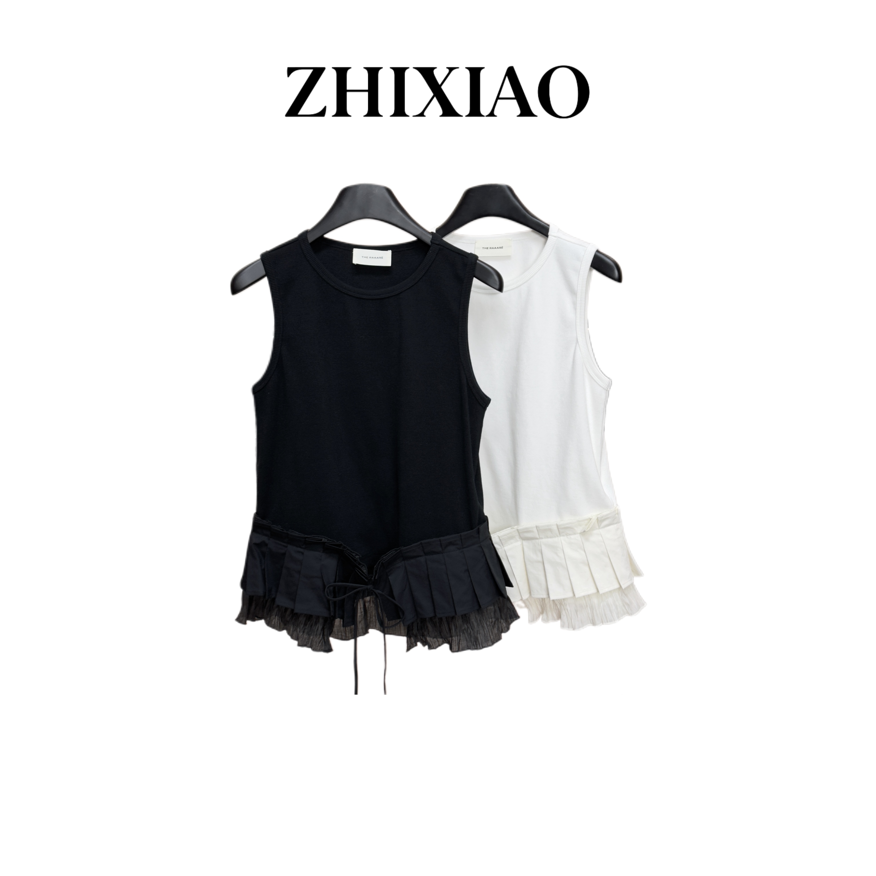 【ZHIXIAO】春季新款：无袖抽绳纱边下摆上衣25040
