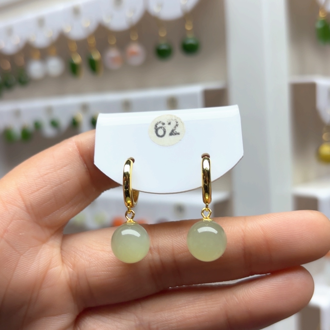 和田玉耳饰银S925镶嵌