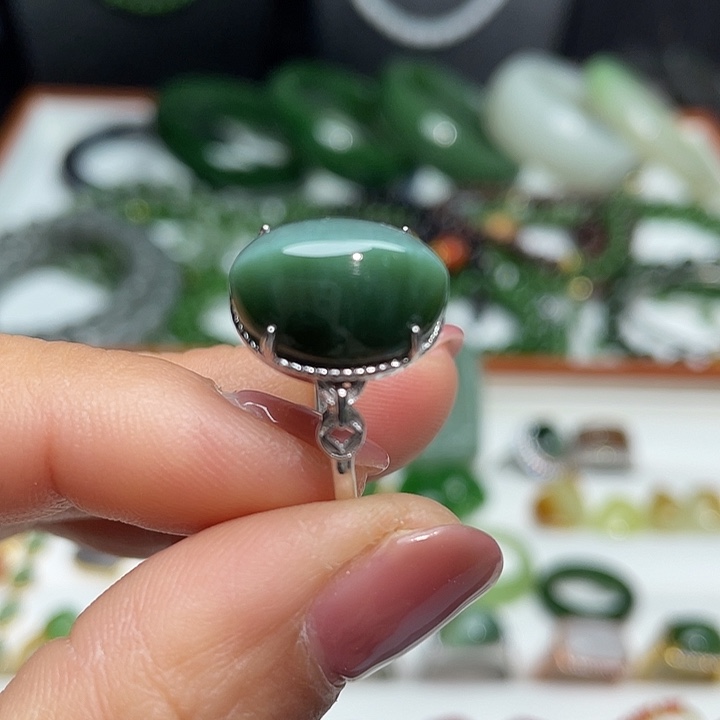 和田玉（碧玉）银S925镶嵌戒指