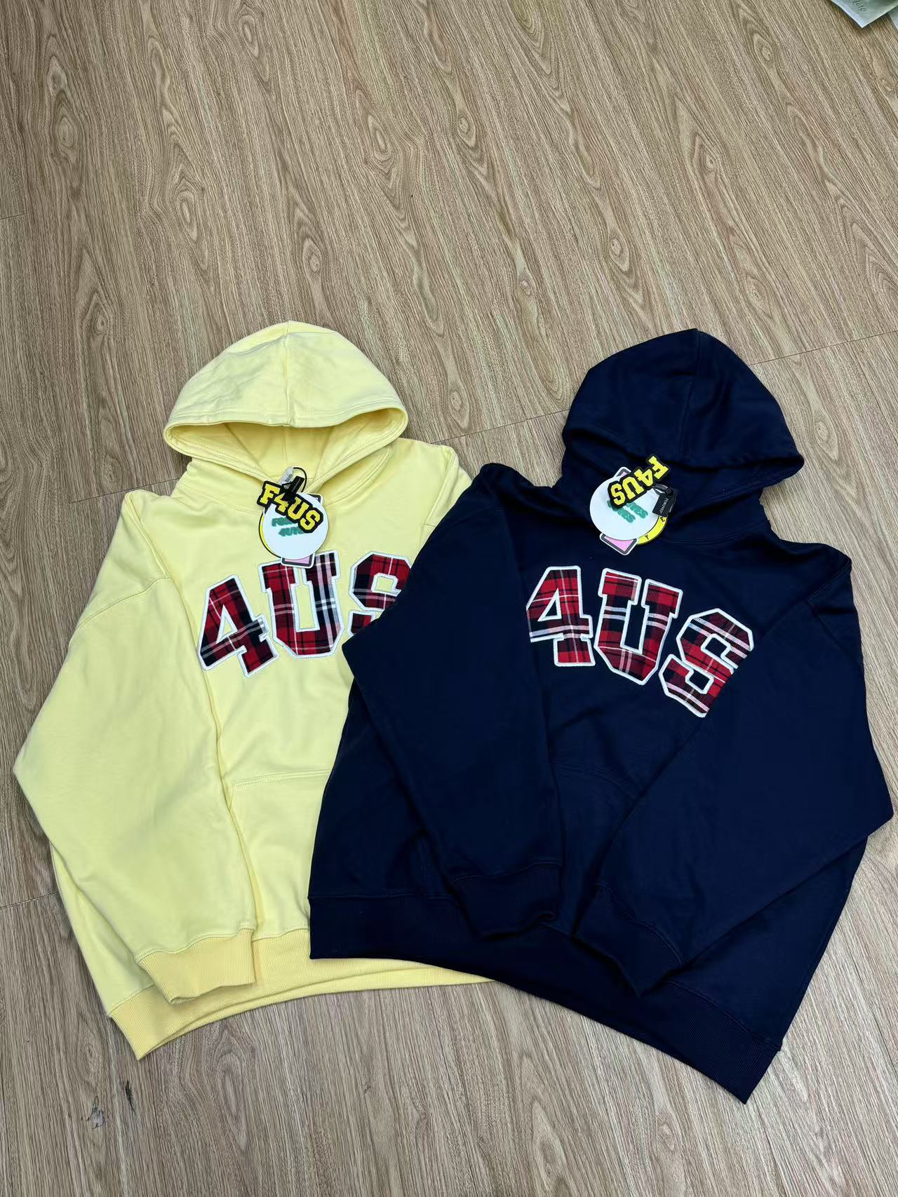 4u秋冬季格纹贴布绣国潮牌情侣款男女宽松上衣连帽衫