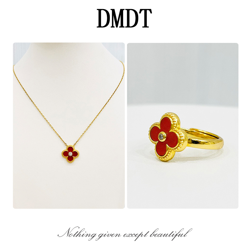 合金锆石耳饰 【DMDT服饰】新品“四叶草”925银项链/戒指/耳环7673