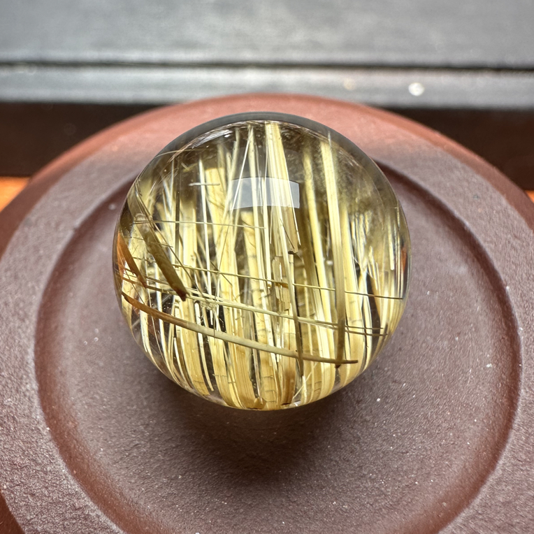 天然水晶钛晶板钛顺发猫眼单株 14.7mm 天然水晶DIY手串散珠