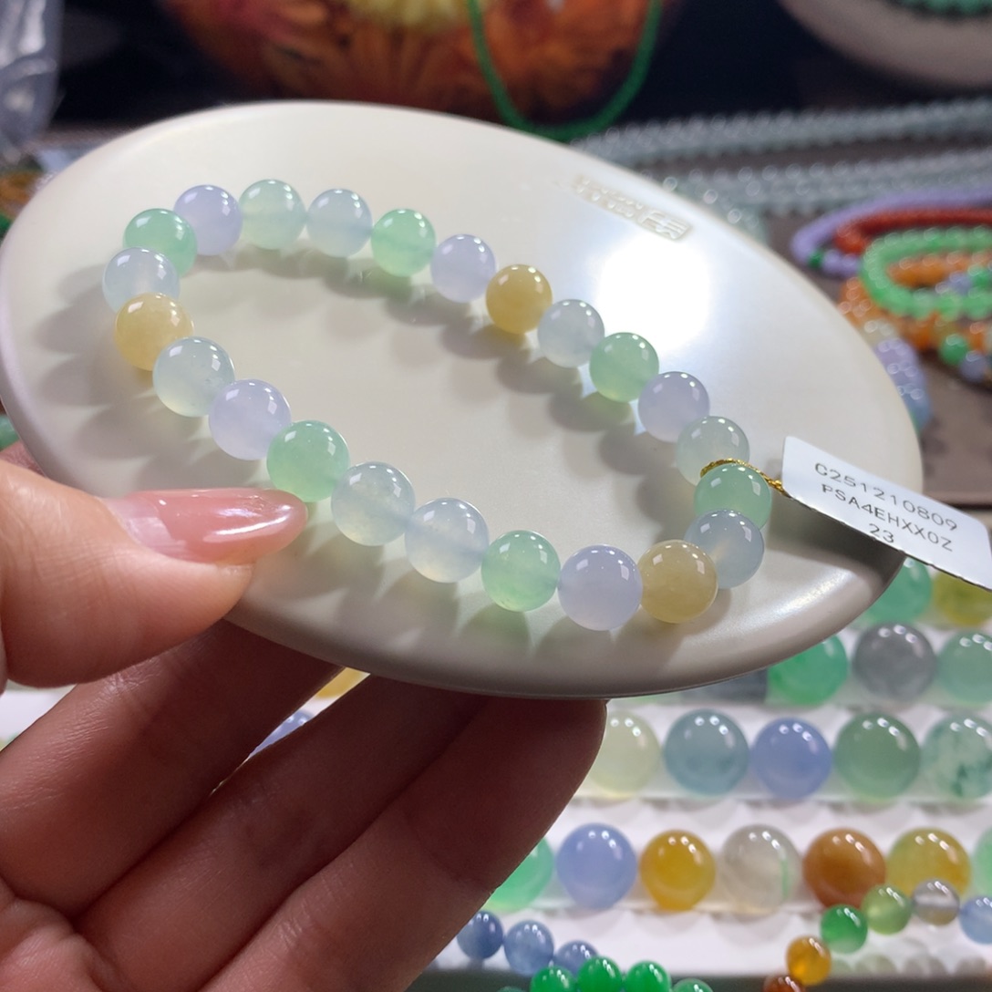 翡翠未镶嵌手链性价比！冰胶细润多宝卡8