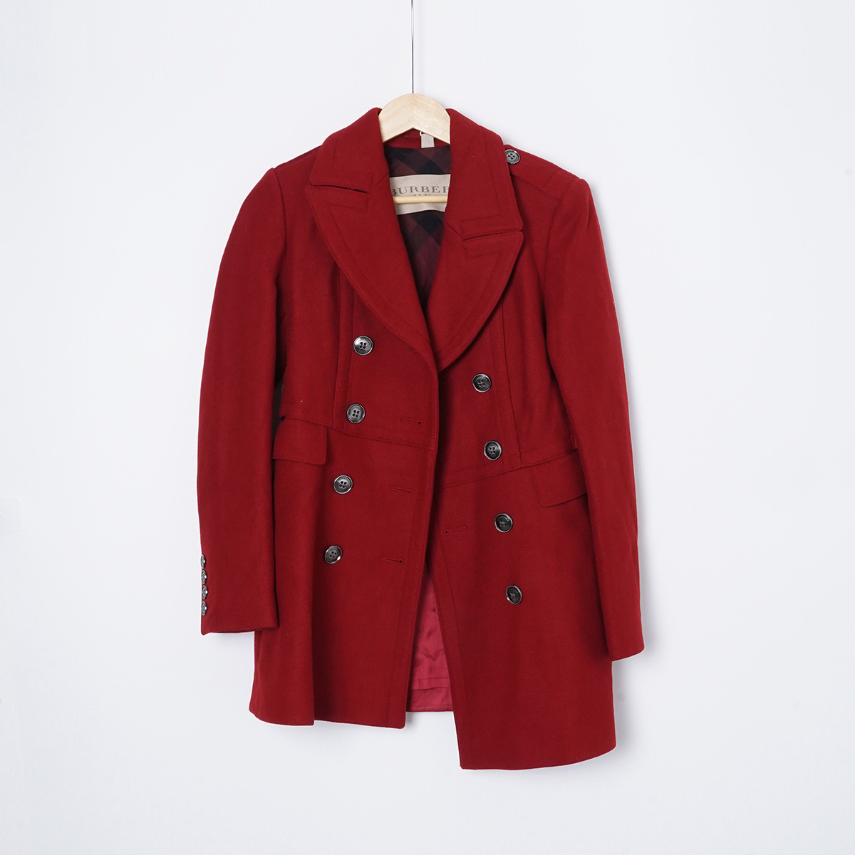 99新 BURBERRY/博柏利 羊毛/红色/气质秋冬大衣TH1151/uk8码女装