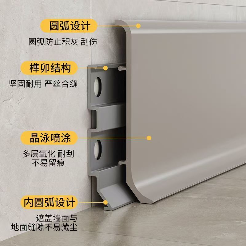 加厚极简铝合金卡扣式超薄踢脚线4cm/6cm极窄防水金属踢脚线1.4mm