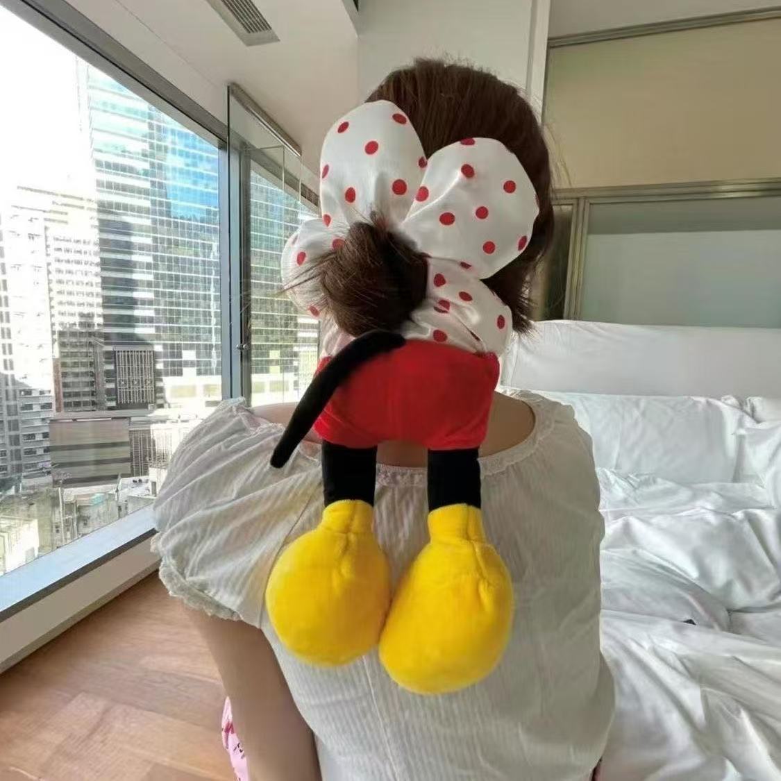 创意米奇屁股红色波点发圈米老鼠腿发饰毛绒大肠圈头绳玩具