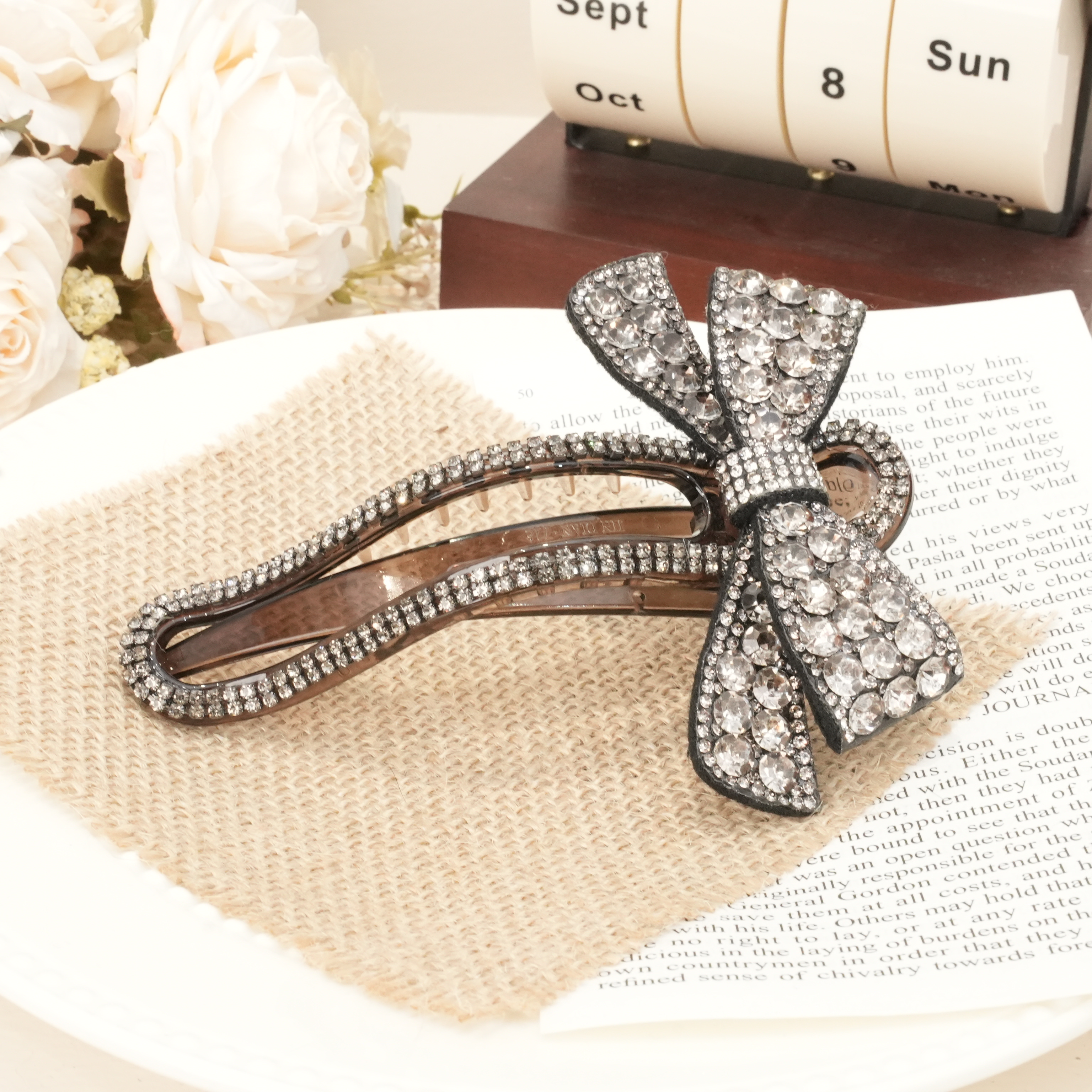 FNQ471甜美韩系镶钻蝴蝶结鸭嘴抓夹时尚百搭头饰