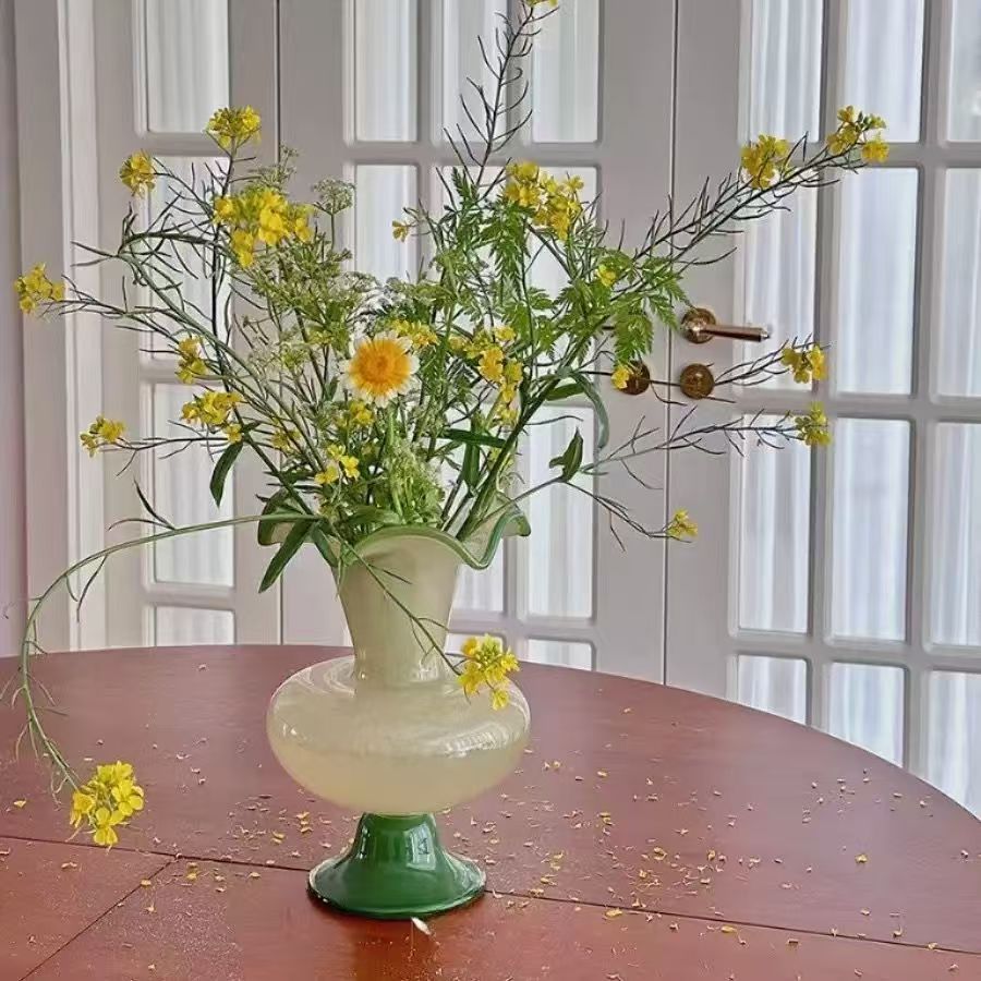 中古芬顿花瓶琉璃客厅摆件高级感花器水培高档轻奢法式玻璃插花瓶