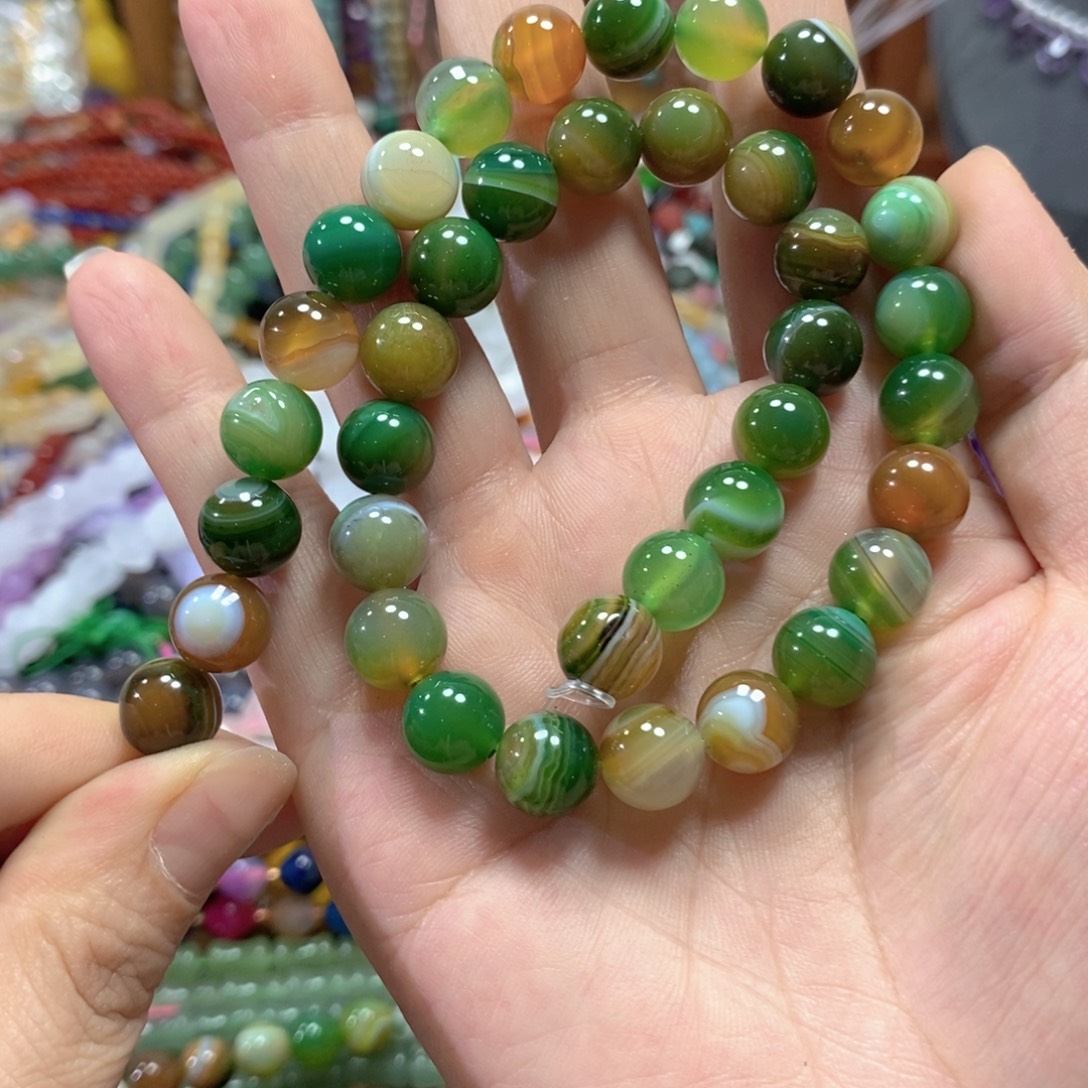 玛瑙/玉髓合金珠宝半成品孔雀玛瑙一条卡10mm