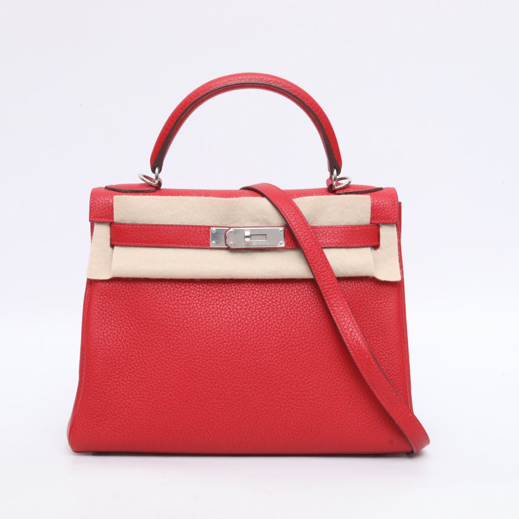 99新 Hermes/爱马仕 小花姑姑691834Kelly 28 Q5国旗红 框P包