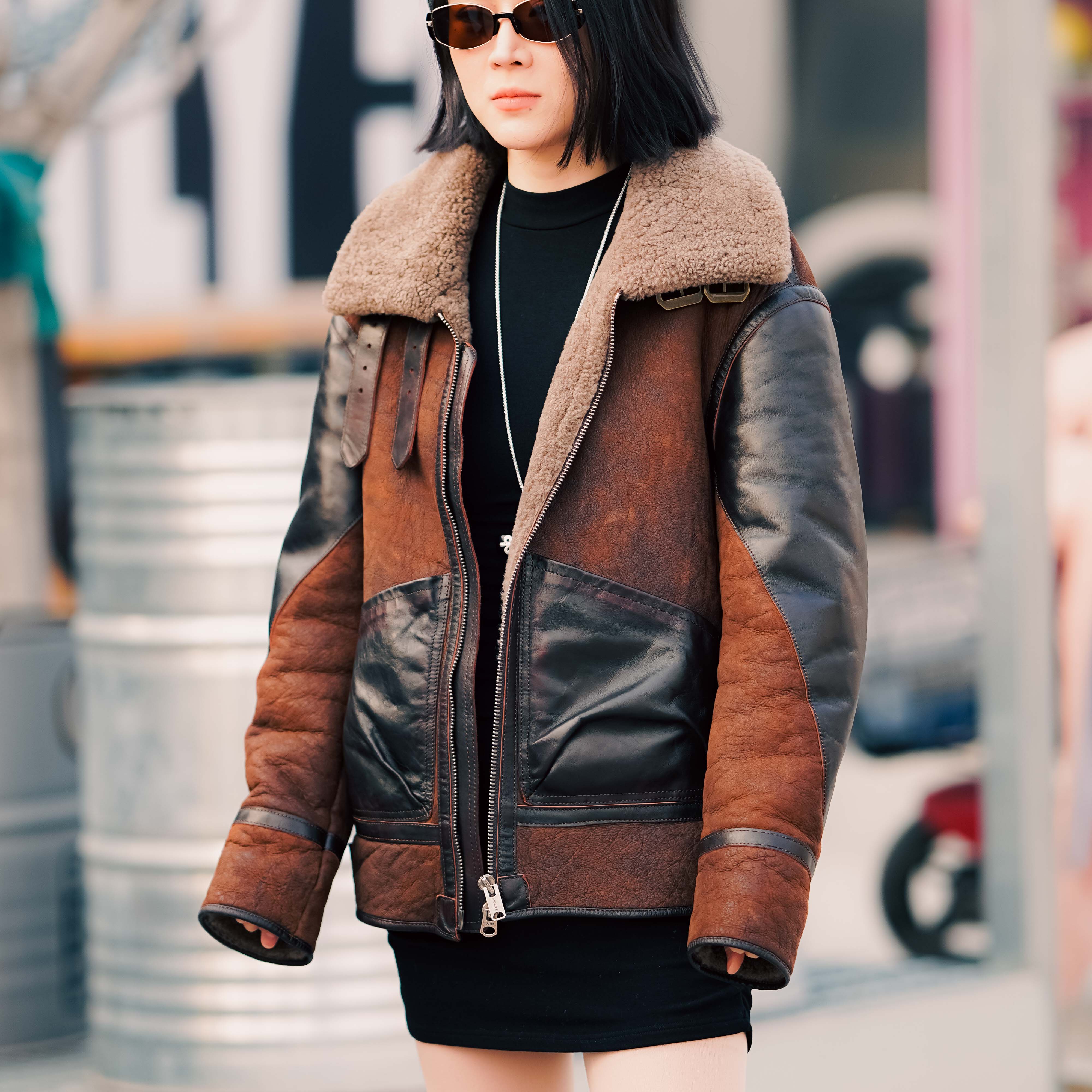 B3重水洗羊皮皮毛一体男士秋冬复古真皮潮流翻领