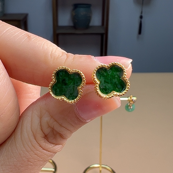 翡翠耳饰银S925镶嵌耳饰