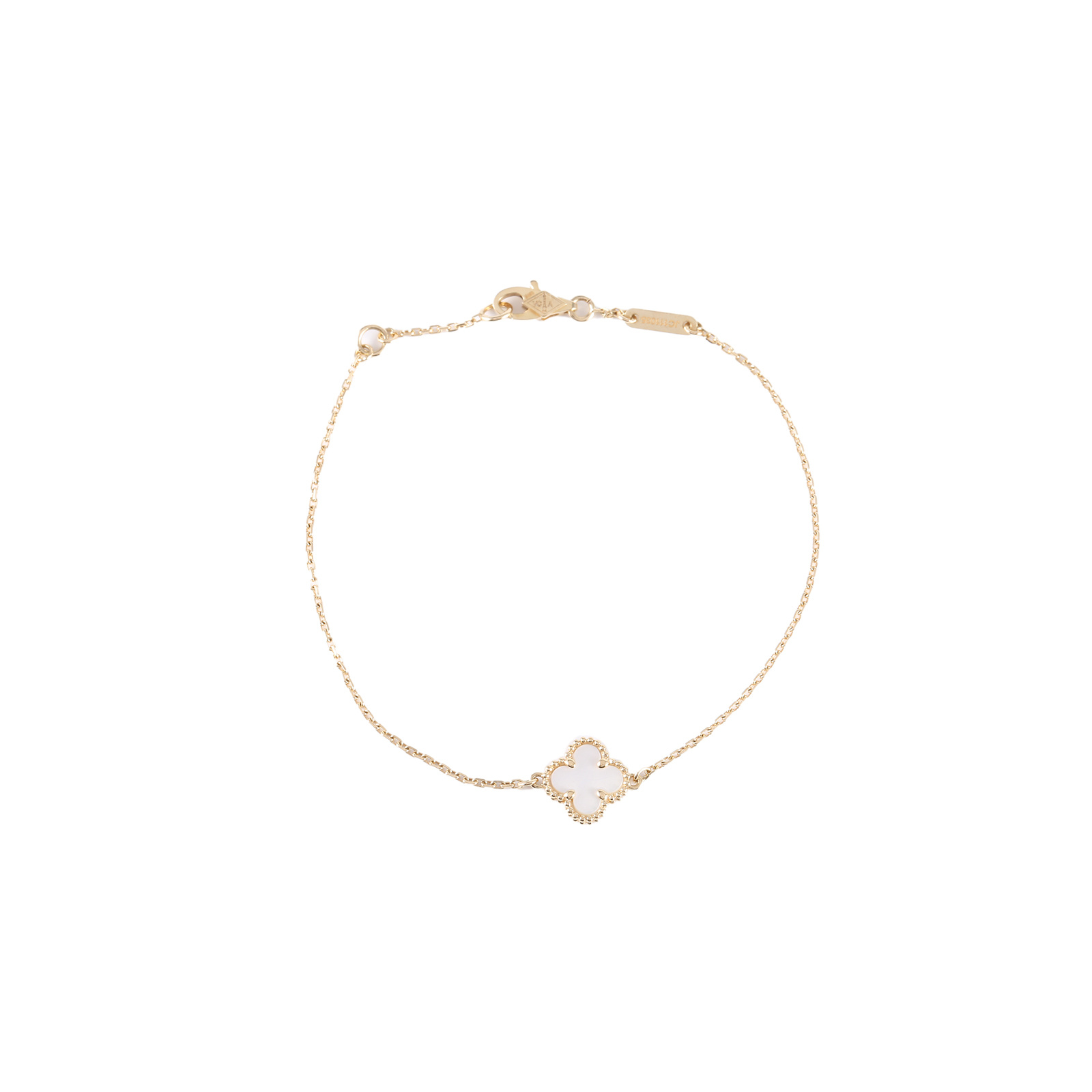 99新 梵克雅宝 活动-600【念念】小号单花手链 新扣 18K黄金/白贝母