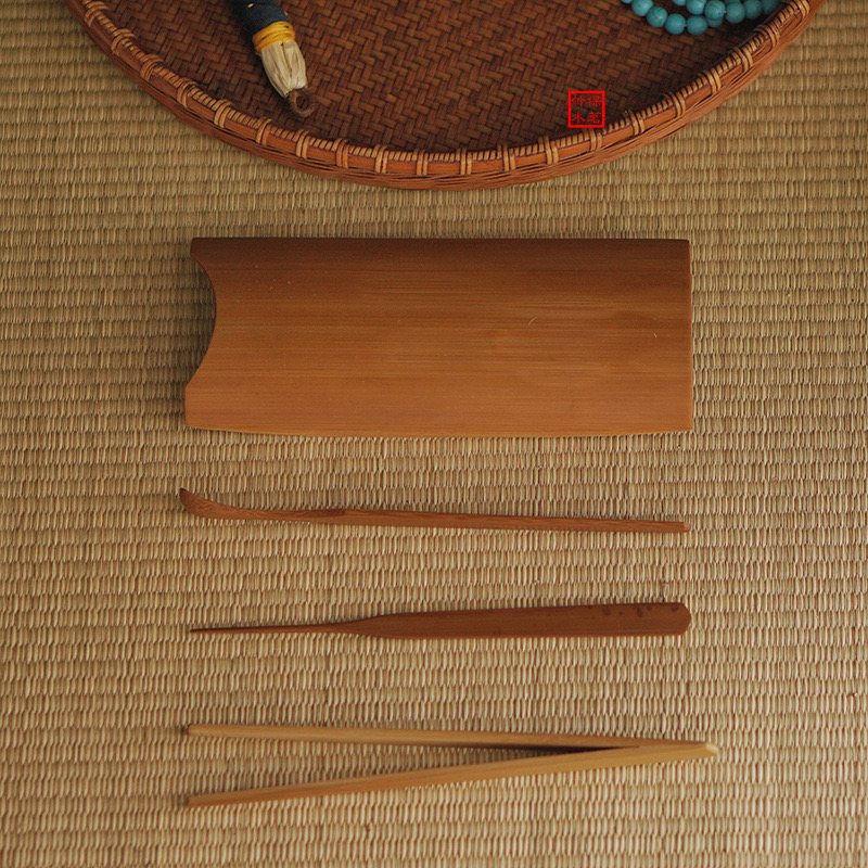 竹制茶则复古木茶则茶勺茶夹量茶器功夫茶道六君子四件套