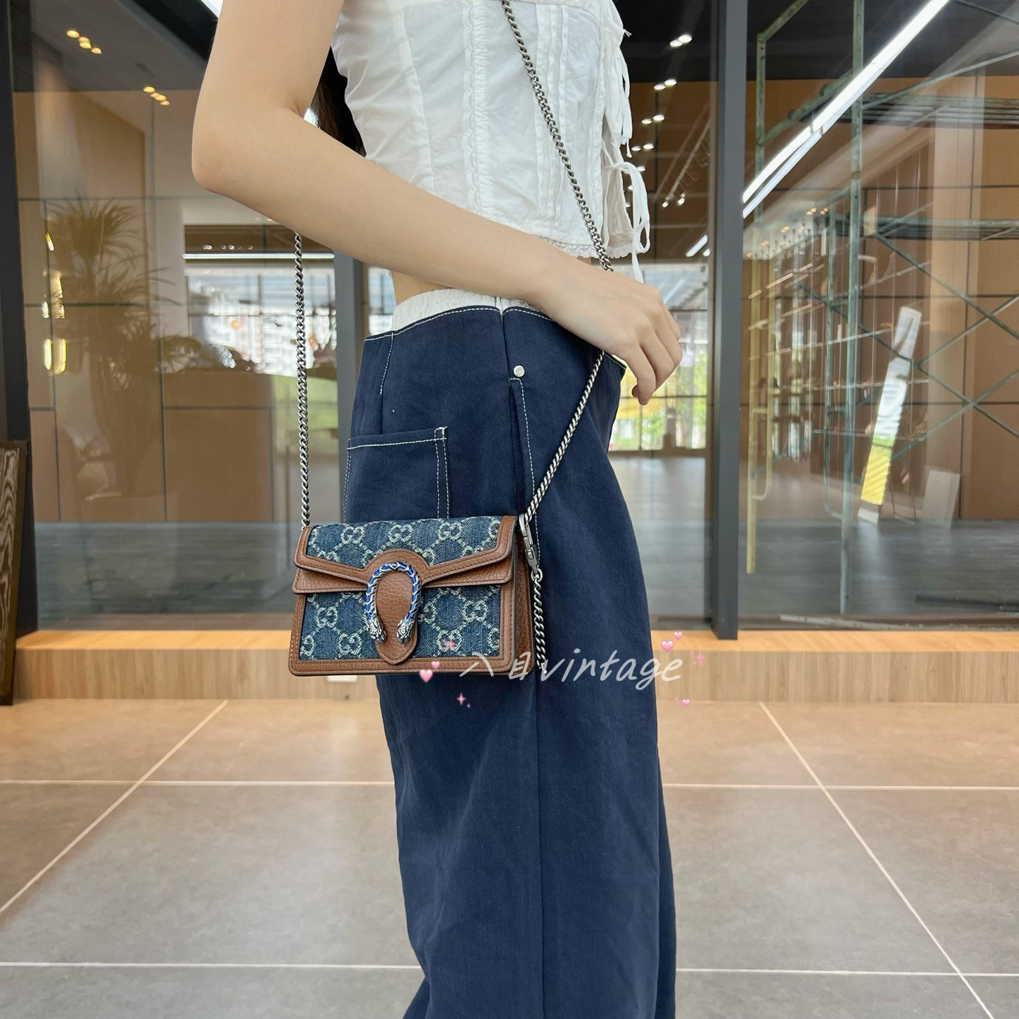 99新 GUCCI/古驰 入目 闲置全套单宁mini酒神单肩包 32335