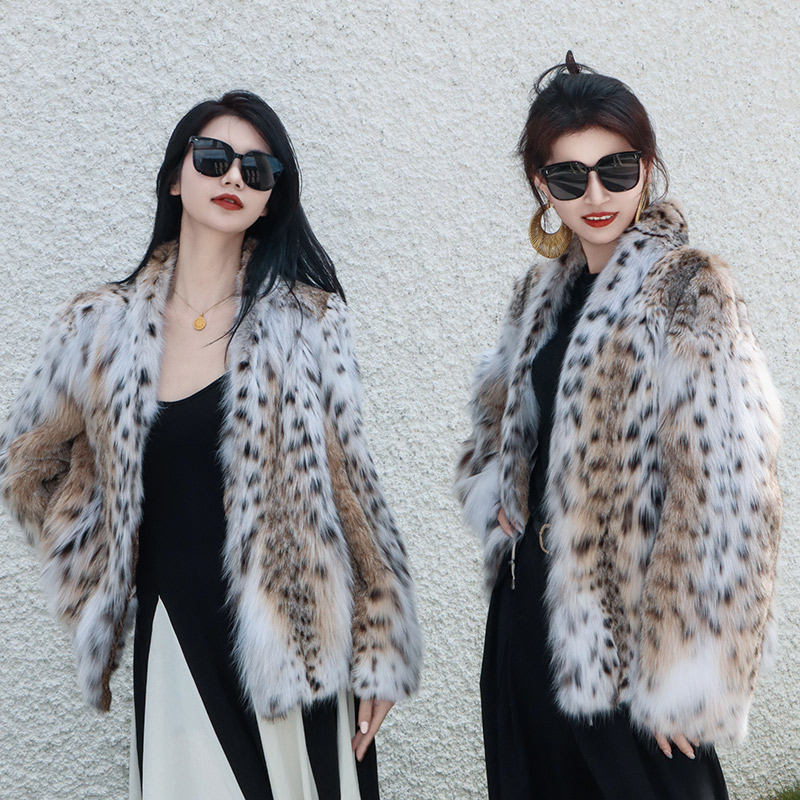 【半白系列】进口美国半白V领睡袍领短款修身裘皮皮草大衣外套