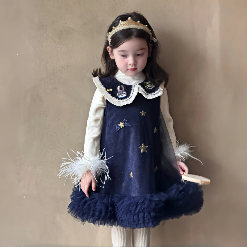 25秋冬"兔子警官"女童针织毛衣+娃娃领加绒连衣裙908 952