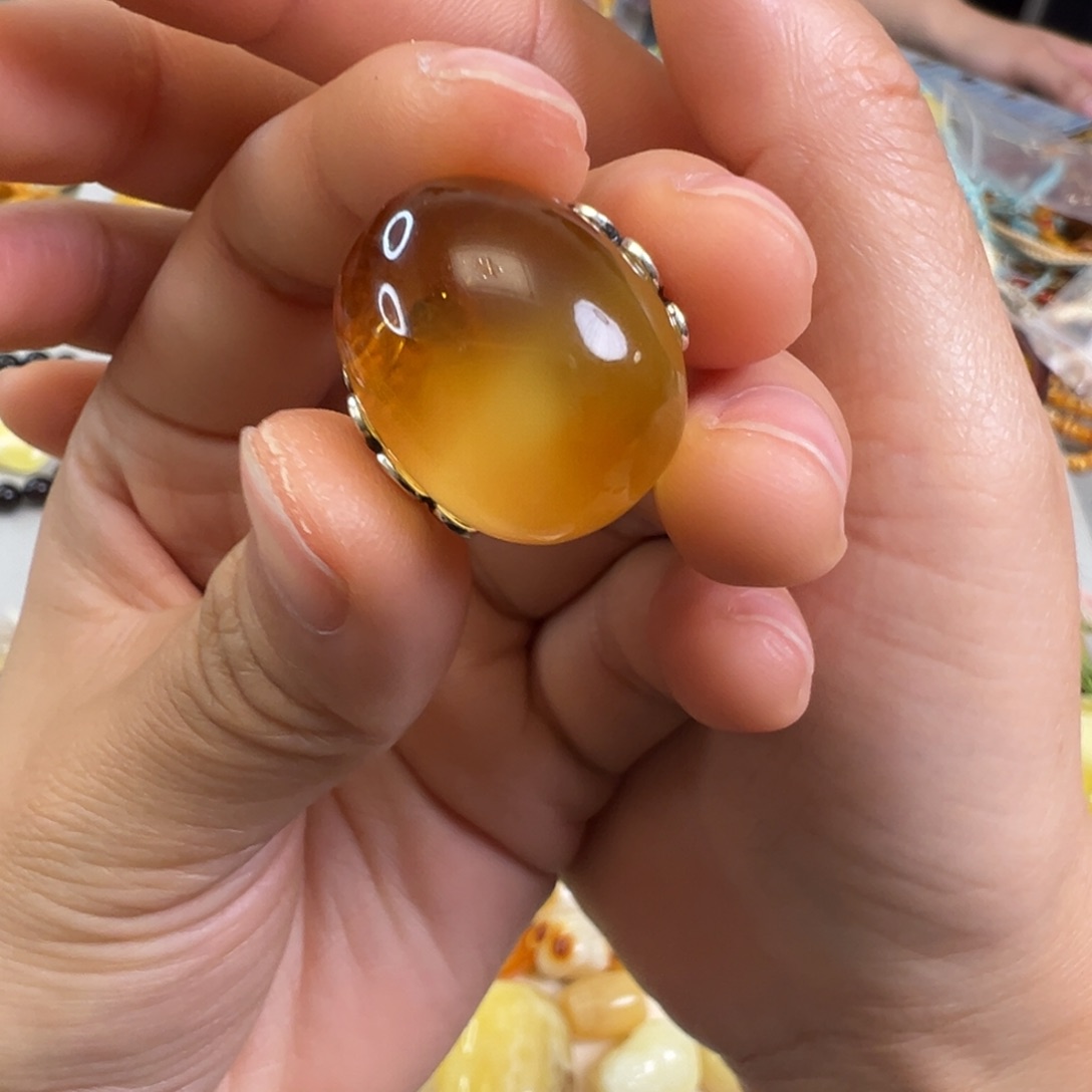 蜜蜡裸石银S925镶嵌琥珀