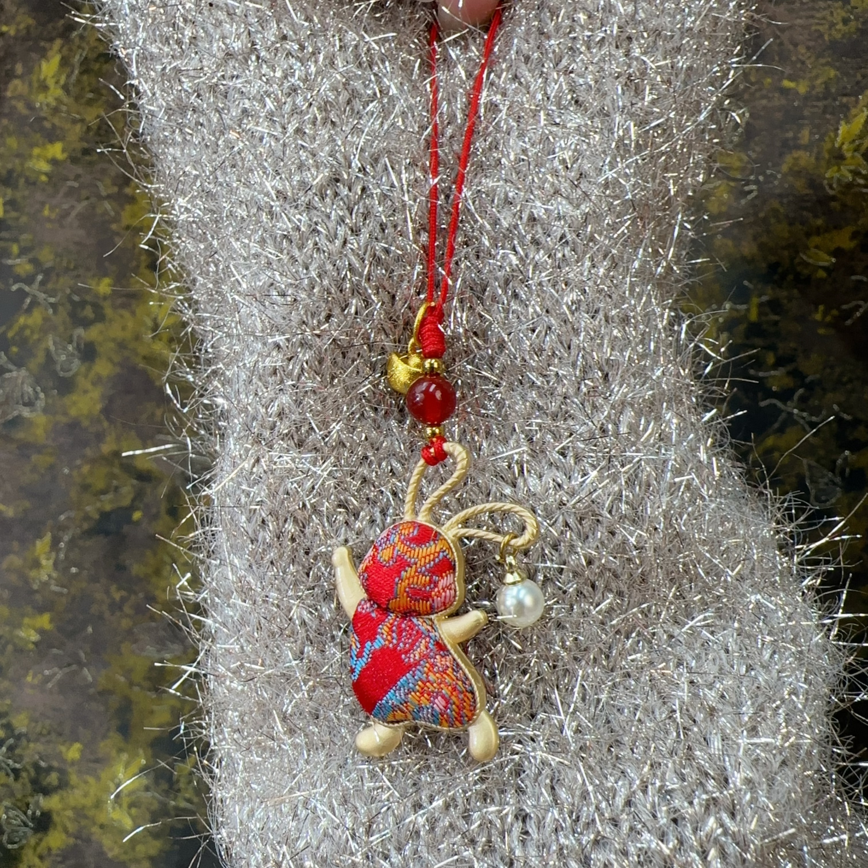 1060宋锦【欢快兔】挂绳手工挂饰通用防丢手提手机链钥匙扣挂件