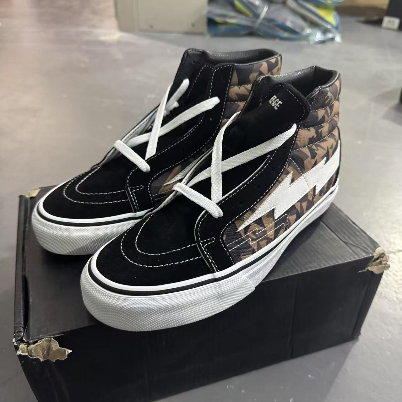 renvege store 板鞋 黑色迷彩高帮闪电 潮流板鞋