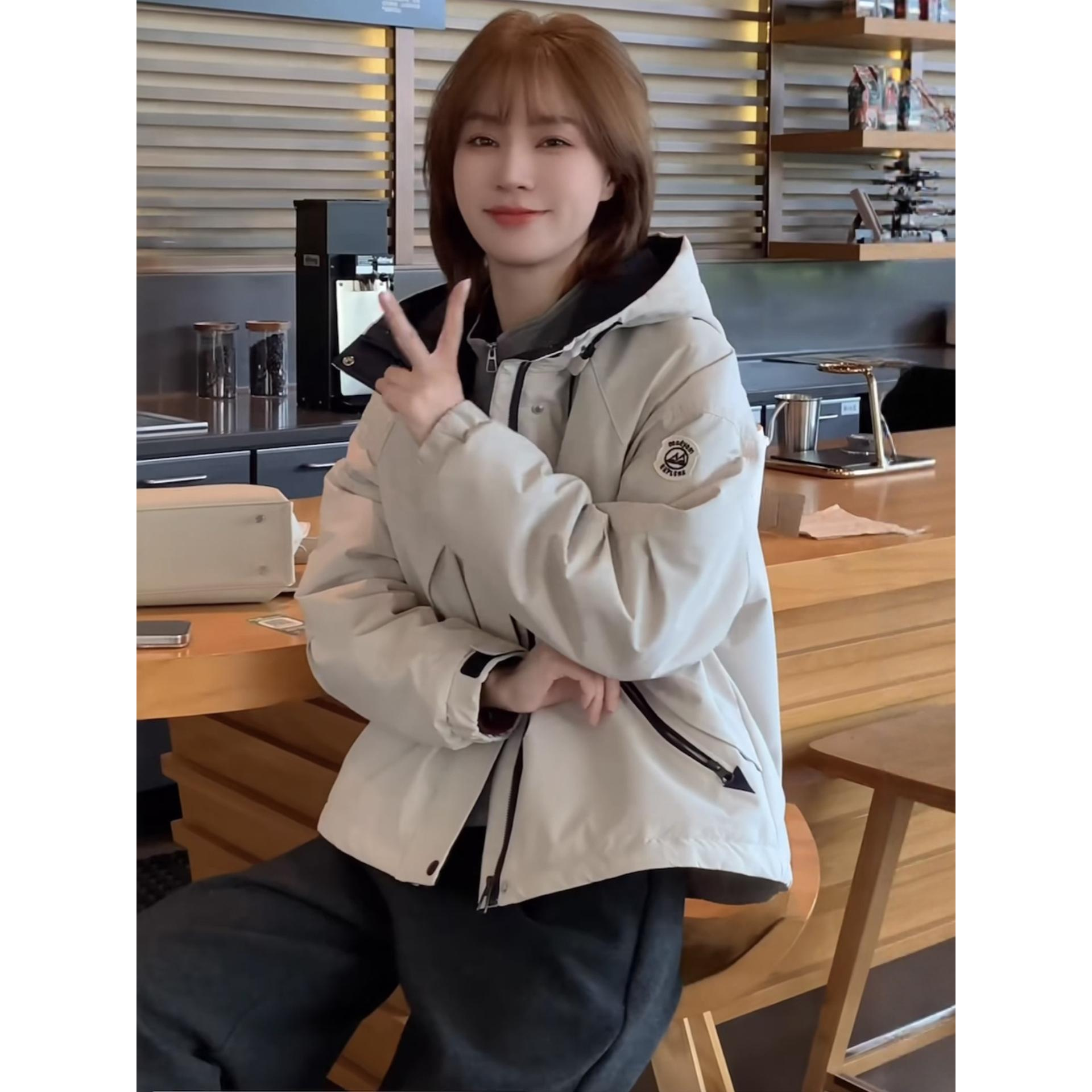 连帽加绒加厚派克服短外套女2025冬季新款宽松保暖冲锋衣棉服上衣