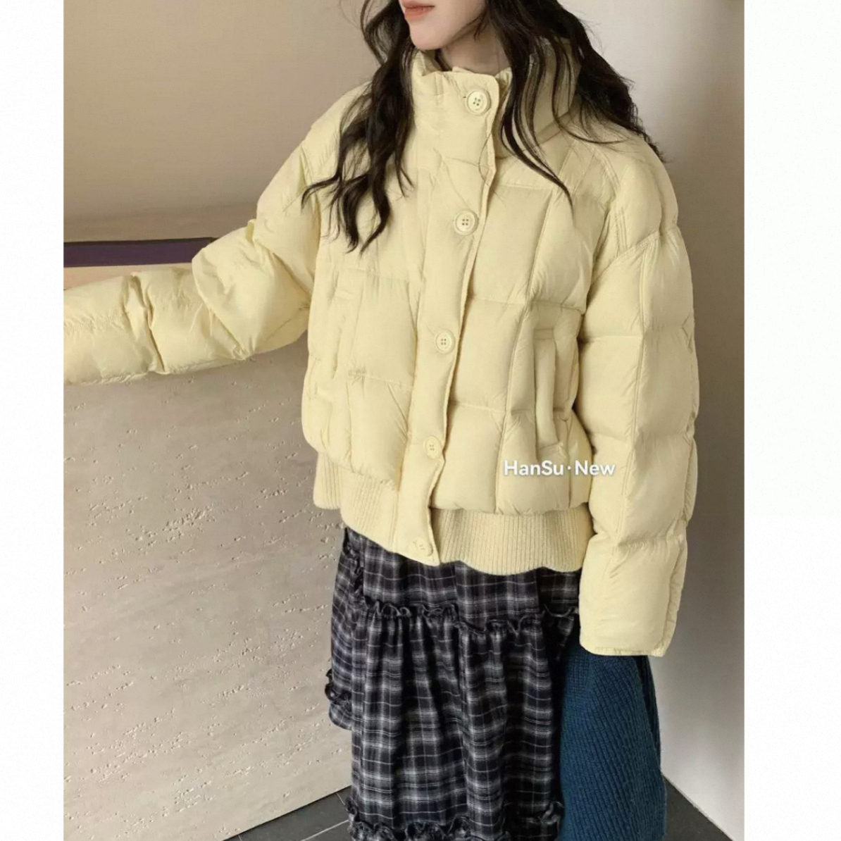 韩系立领设计感休闲保暖冬季不规则轻薄款羽绒服