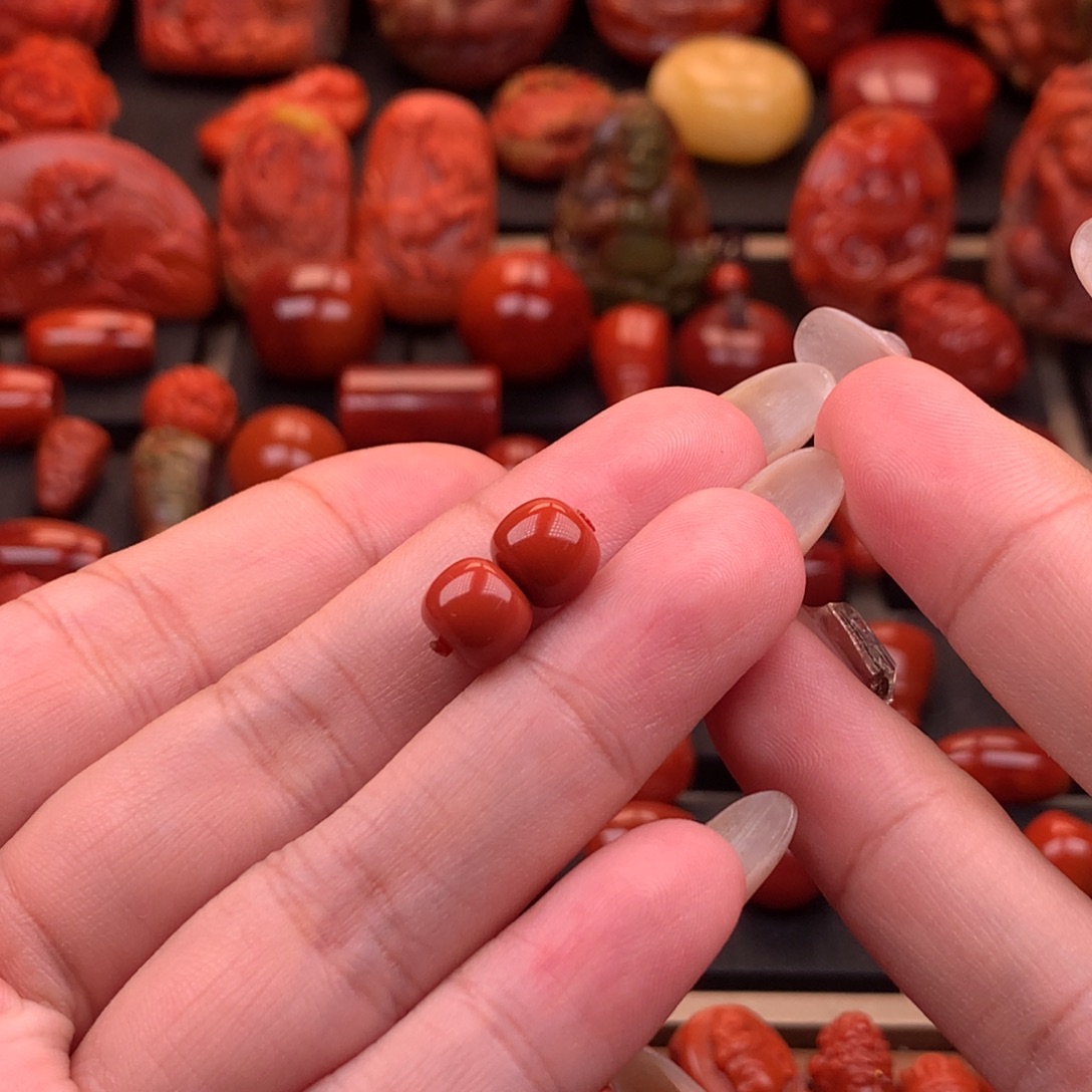 南红玛瑙未镶嵌原矿老型对珠8mm