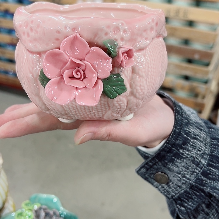 有孔.凑满10元发货多肉陶瓷花盆！