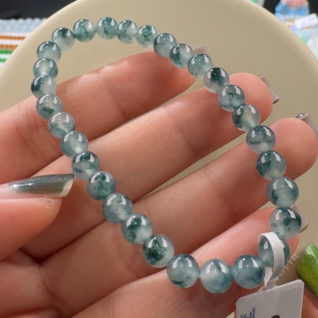 翡翠颈饰未镶嵌冰飘兰花手串卡6 青花瓷！国风！